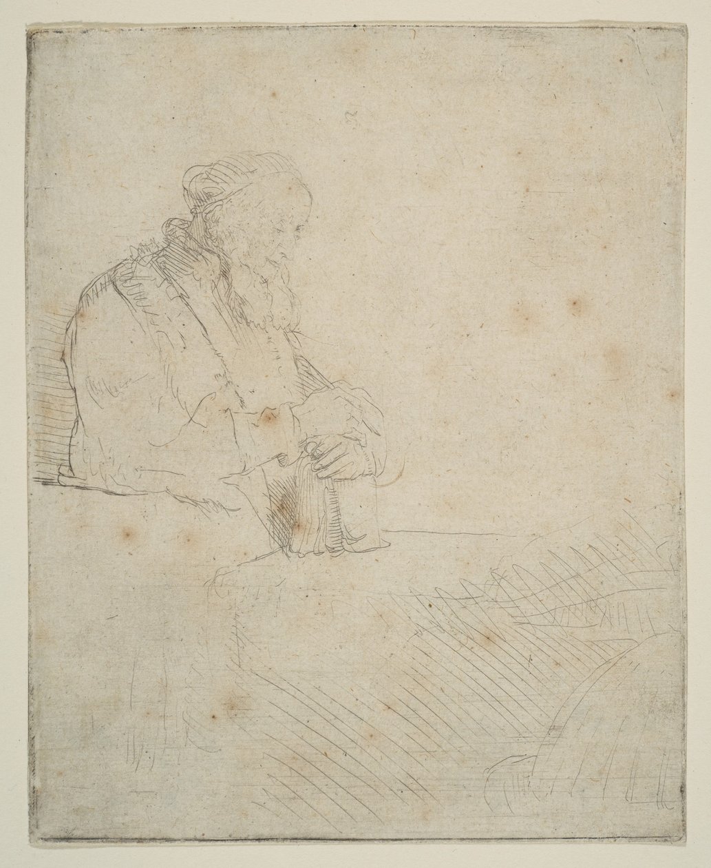 Vieil homme en méditation, appuyé sur un livre - Rembrandt van Rijn
