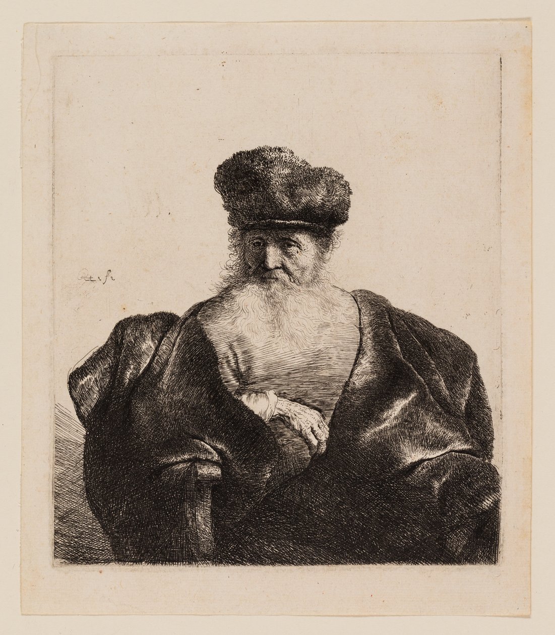 Vieil homme avec barbe, bonnet de fourrure et manteau de velours - Rembrandt van Rijn