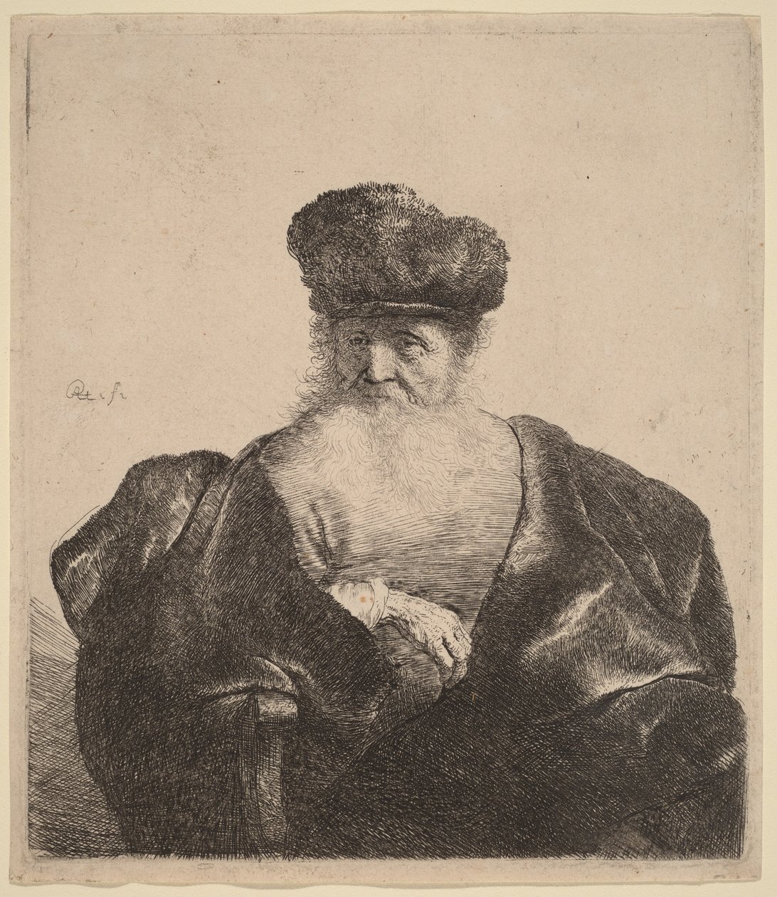 Vieil homme barbu, coiffé d