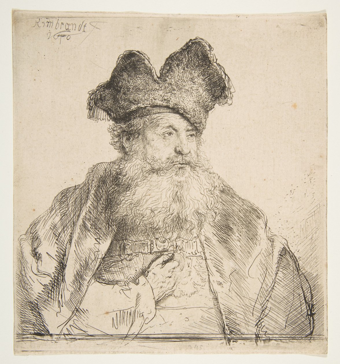 Vieil homme avec un bonnet de fourrure divisé - Rembrandt van Rijn