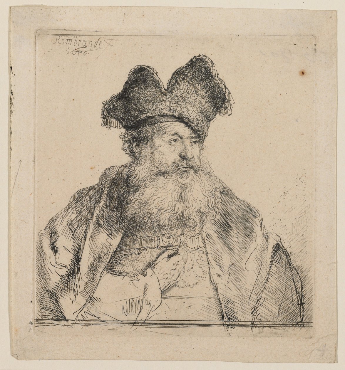 Un vieil homme avec un bonnet de fourrure fendu - Rembrandt van Rijn