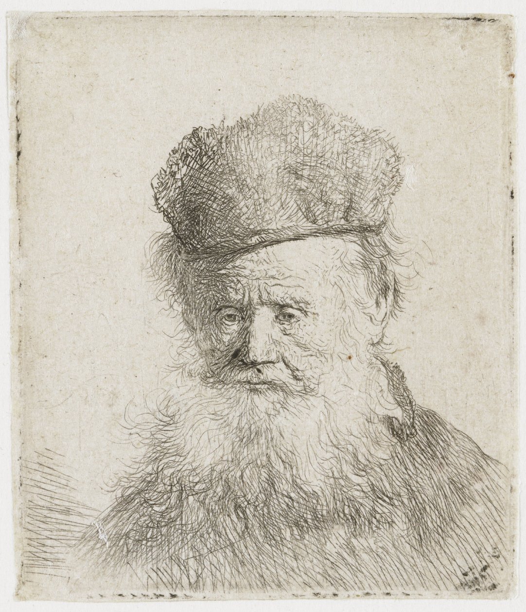Vieil homme avec un bonnet de fourrure et une longue barbe - Rembrandt van Rijn