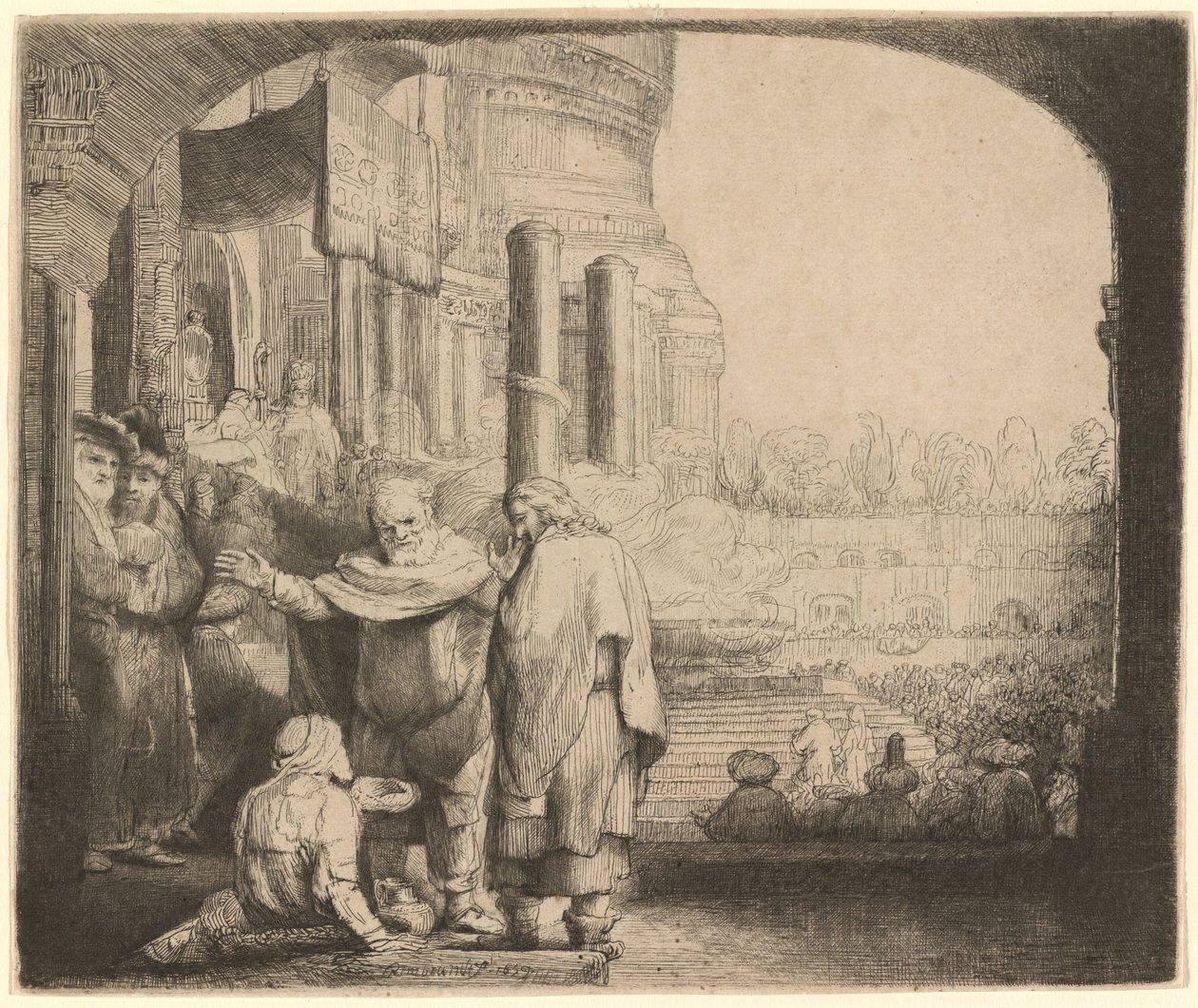 Pierre et Jean guérissant le paralytique à la porte du temple - Rembrandt van Rijn