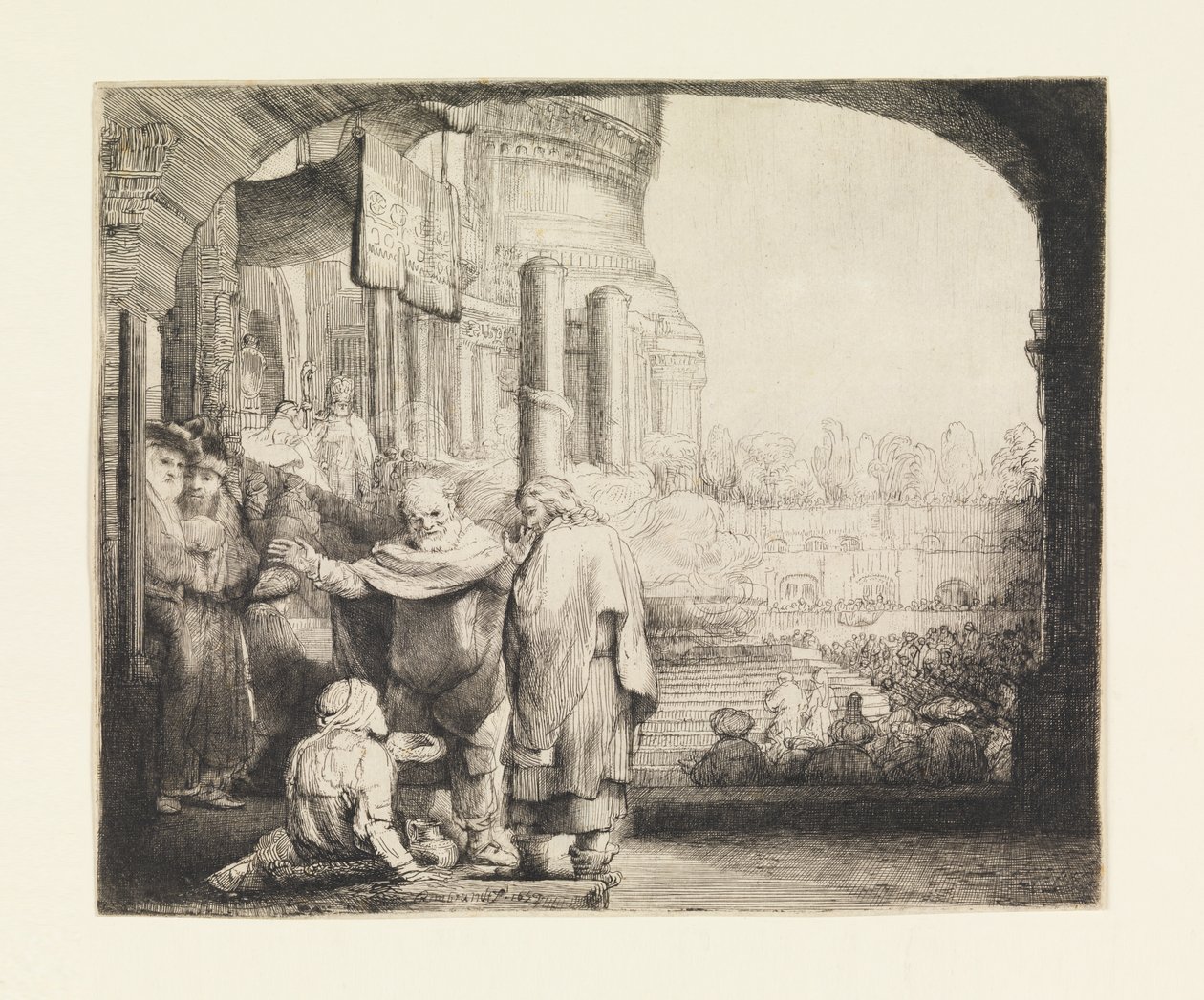 Pierre et Jean guérissant le paralytique à la porte du temple - Rembrandt van Rijn