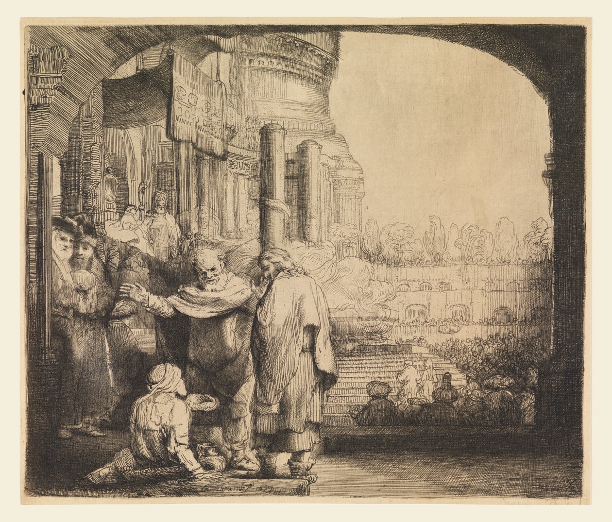 Pierre et Jean à la porte du Temple - Rembrandt van Rijn