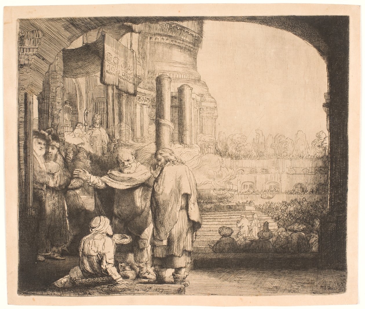 Pierre et Jean guérissant le boiteux à la porte du temple - Rembrandt van Rijn