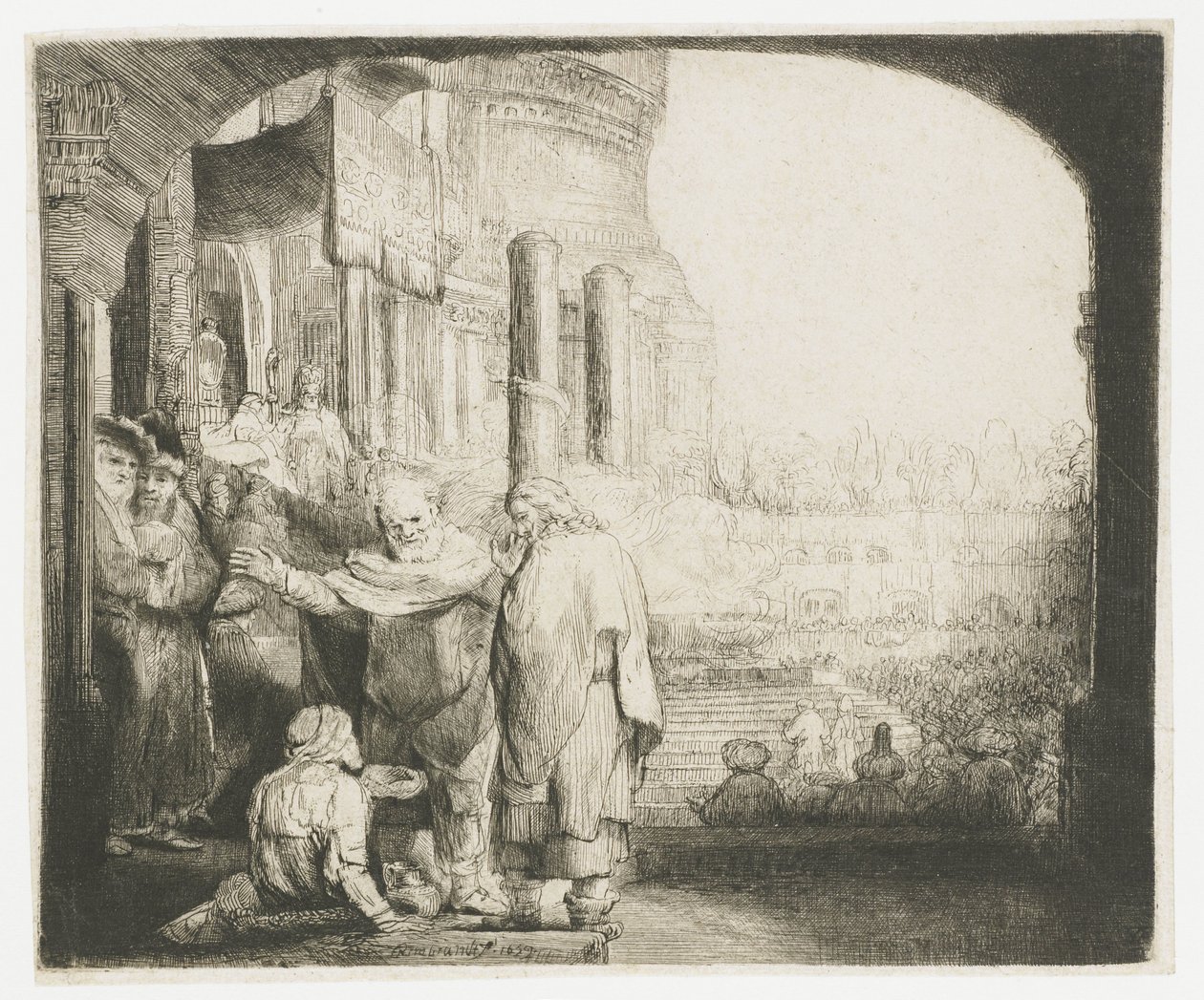 Pierre et Jean guérissant le paralytique à la porte du temple - Rembrandt van Rijn