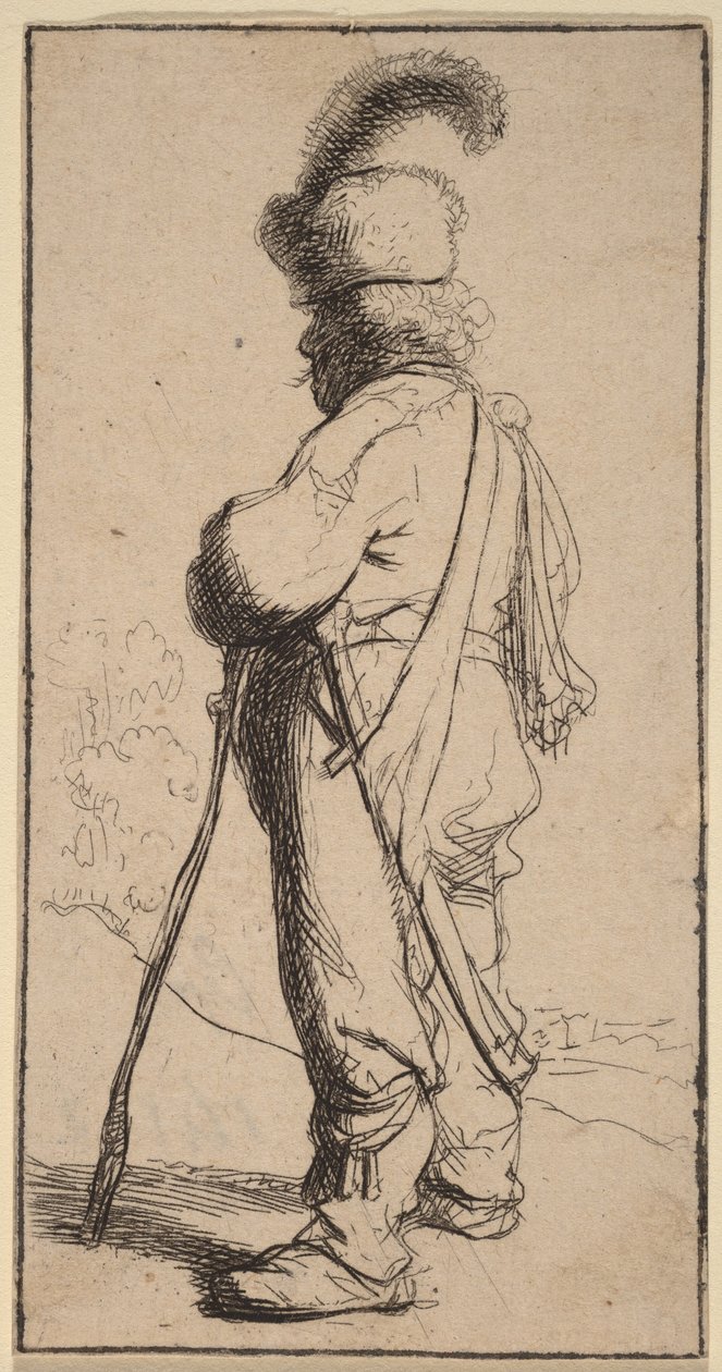 Un Polonais appuyé sur un bâton - Rembrandt van Rijn