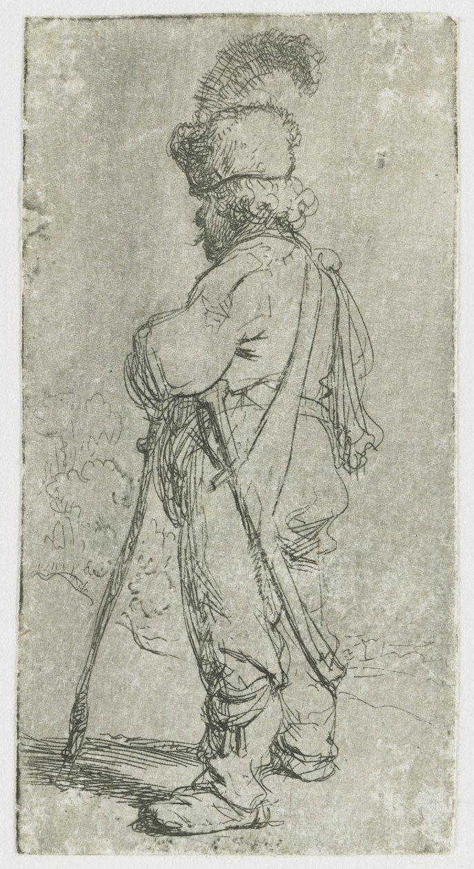 Un Polonais appuyé sur une canne - Rembrandt van Rijn