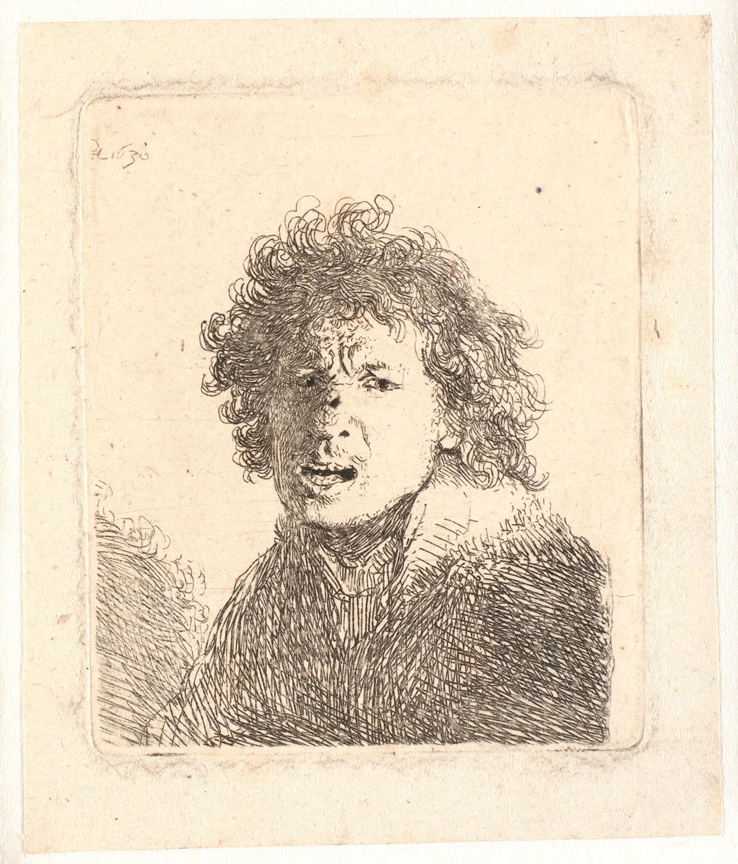 Rembrandt tête nue et bouche ouverte, comme s