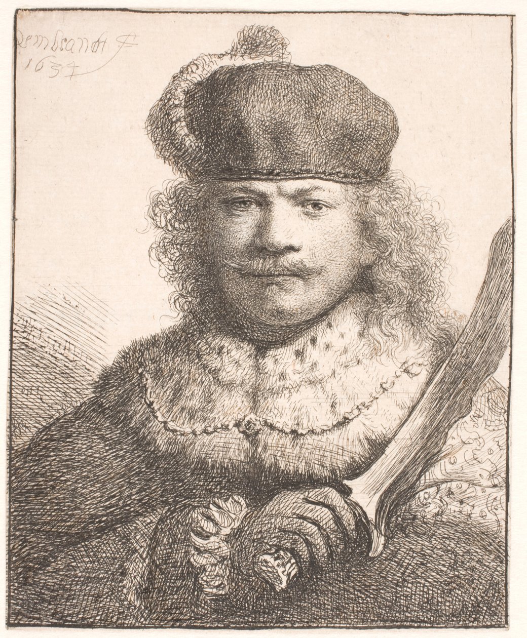 Rembrandt, le sabre levé : portrait en demi-longueur - Rembrandt van Rijn