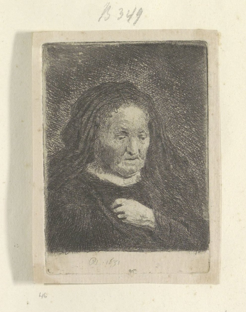 La mère de Rembrandt avec sa main sur sa poitrine: petit buste - Rembrandt van Rijn