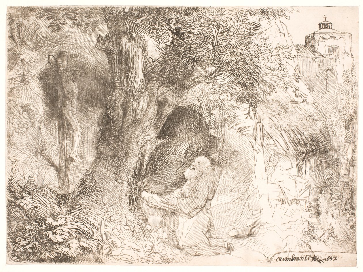 Saint François sous un arbre, priant - Rembrandt van Rijn