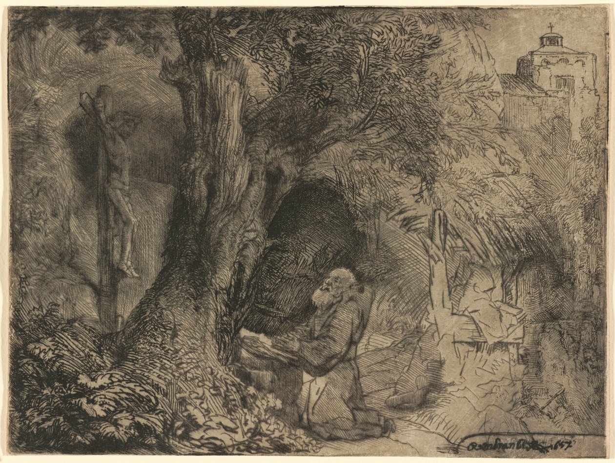 Saint François en prière sous un arbre - Rembrandt van Rijn