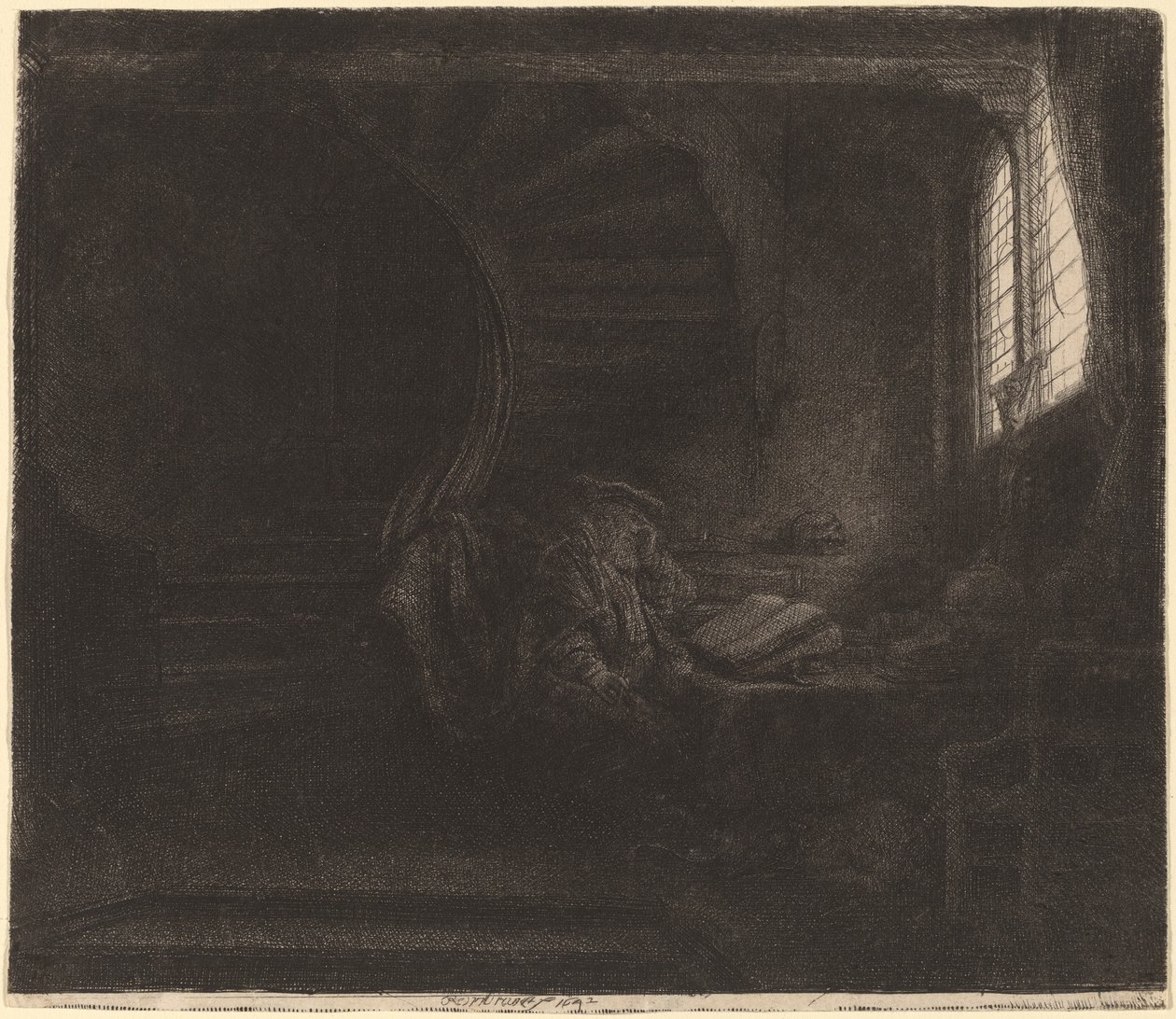 Saint Jérôme dans une chambre sombre - Rembrandt van Rijn
