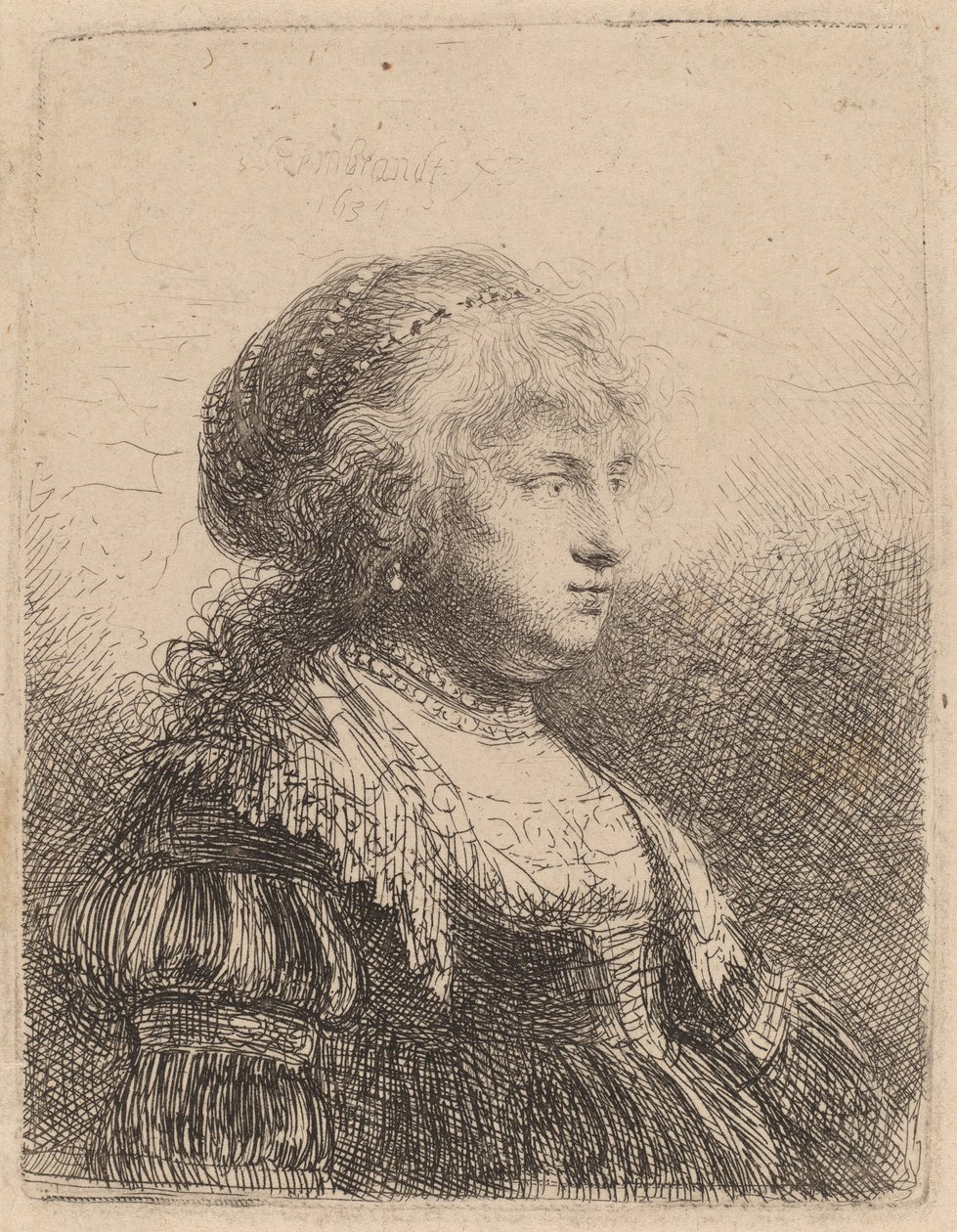 Saskia avec des perles dans les cheveux, 1634 - Rembrandt van Rijn