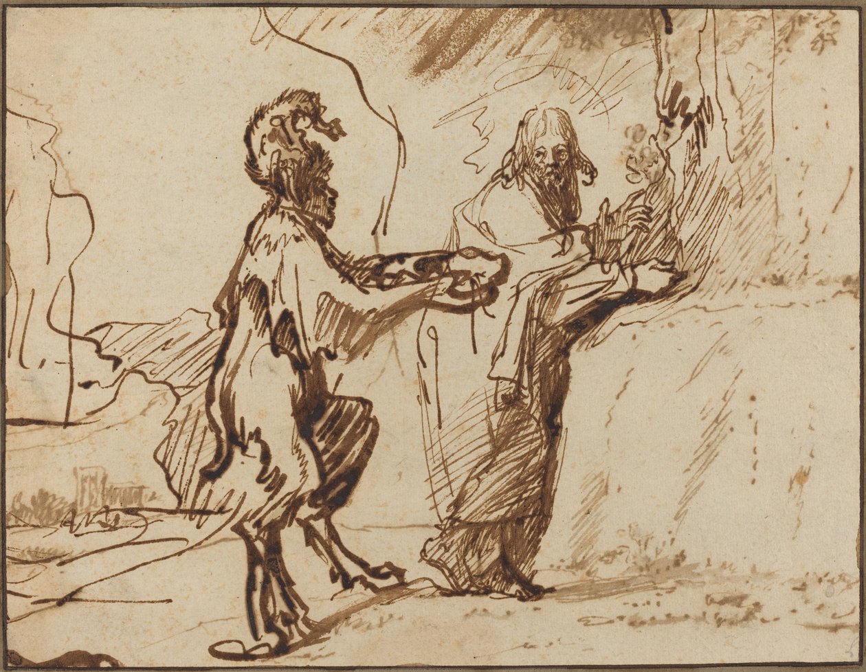 Satan tentant le Christ de changer les pierres en pain - Rembrandt van Rijn