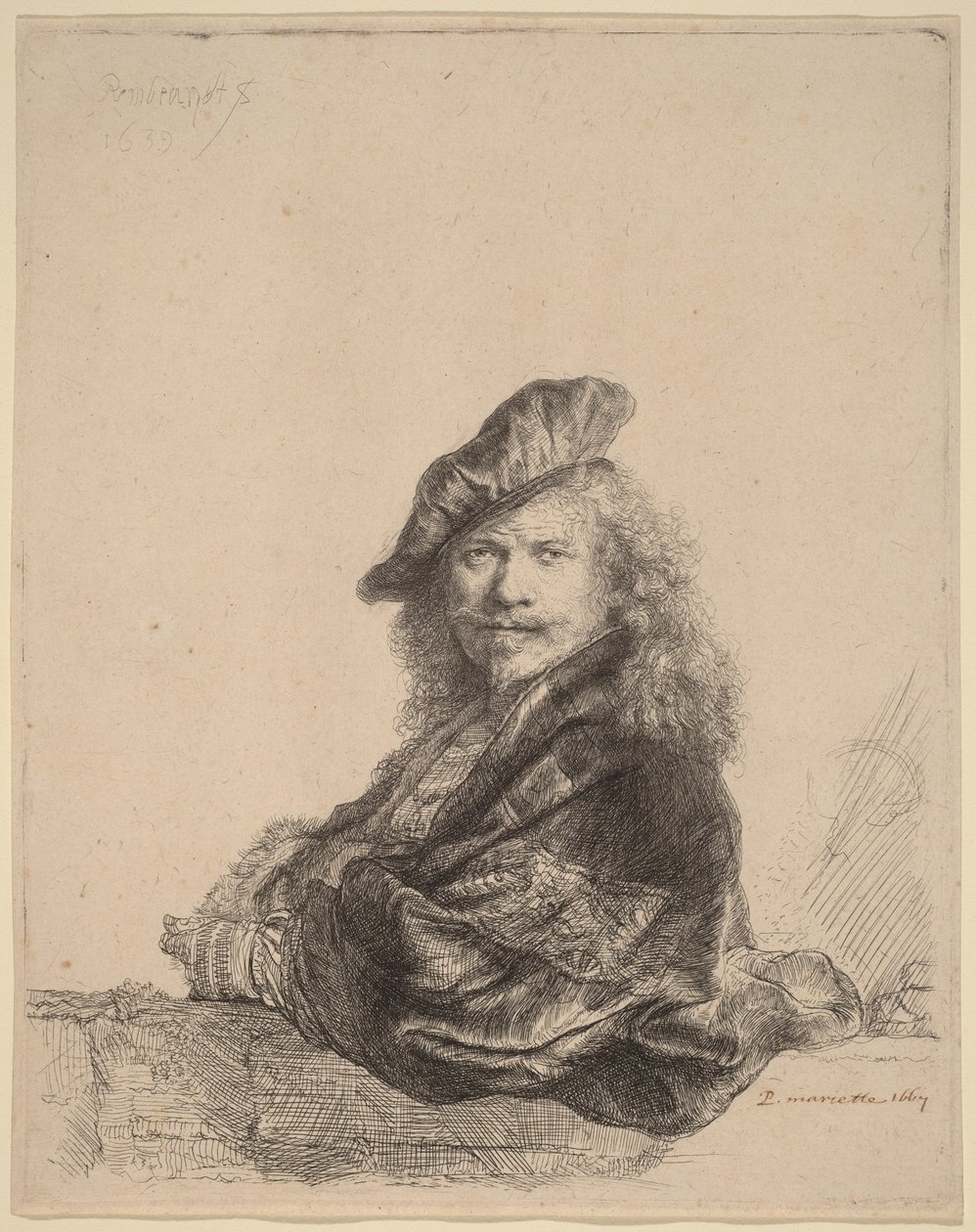 Autoportrait appuyé sur un rebord en pierre - Rembrandt van Rijn