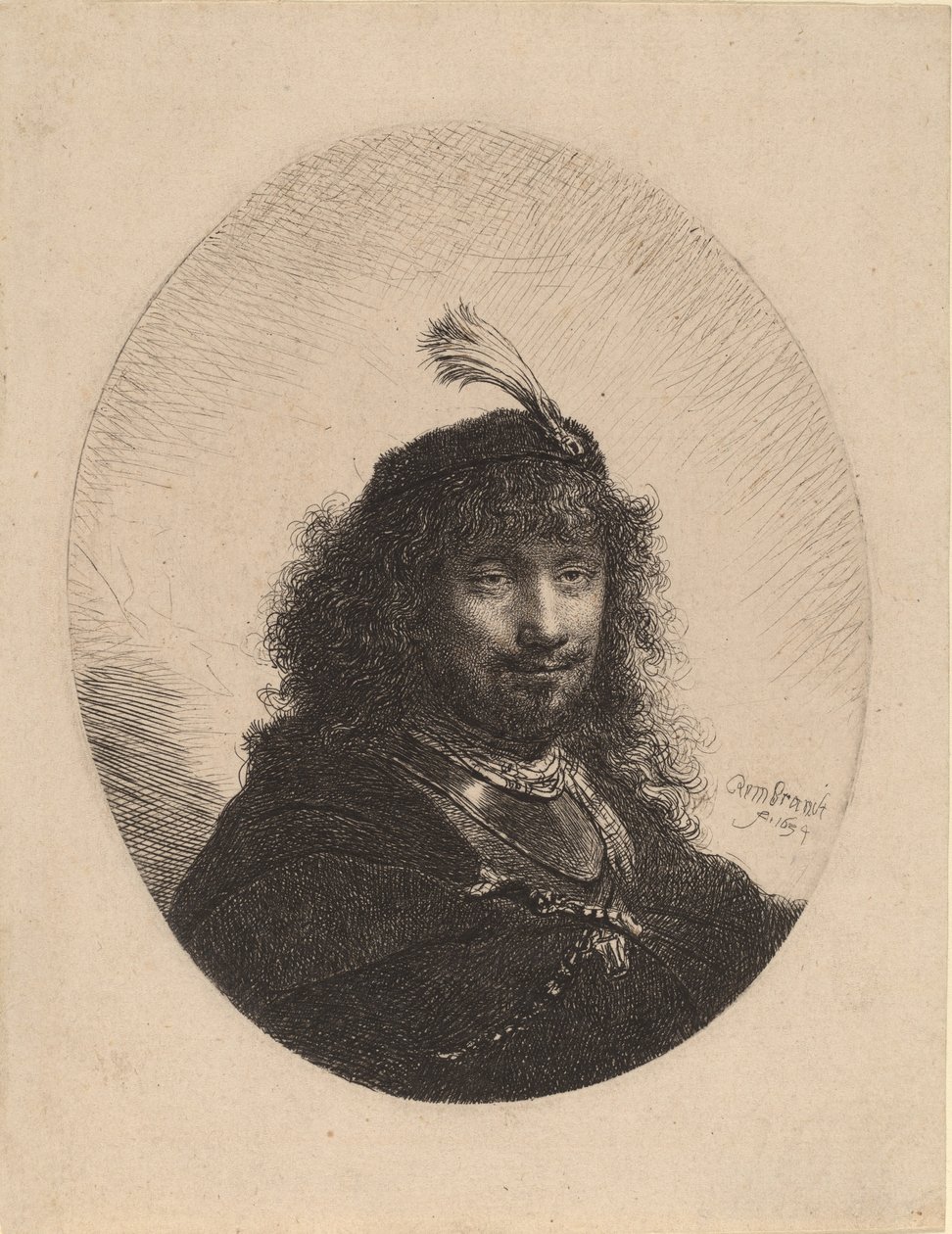 Autoportrait avec chapeau à plumes et sabre abaissé, 1634 - Rembrandt van Rijn