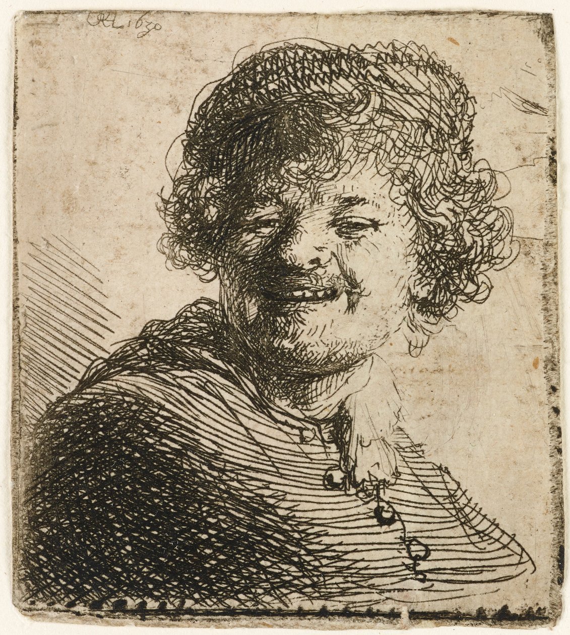 Autoportrait avec un bonnet : riant - Rembrandt van Rijn