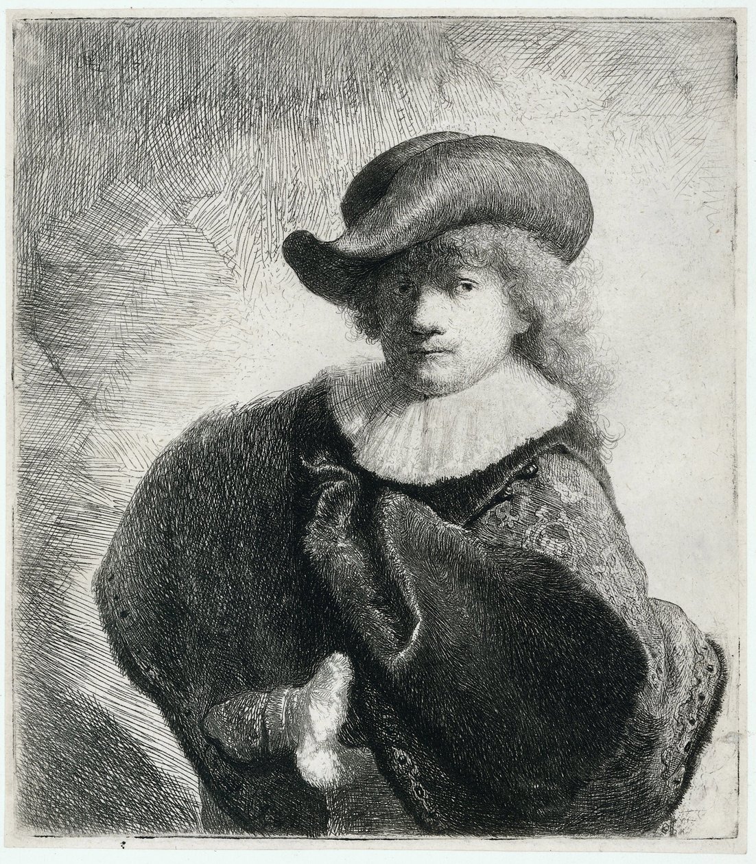 Autoportrait avec un chapeau mou et une cape brodée, 1631 - Rembrandt van Rijn