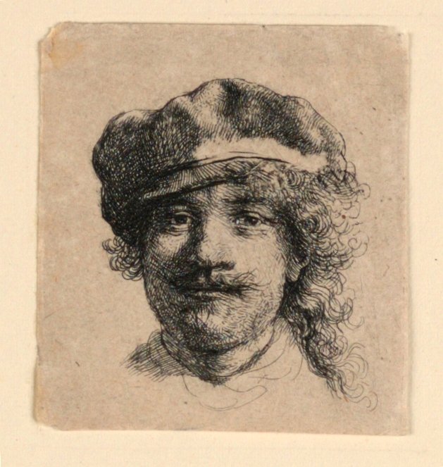 Autoportrait portant une casquette molle : visage complet, tête seulement - Rembrandt van Rijn