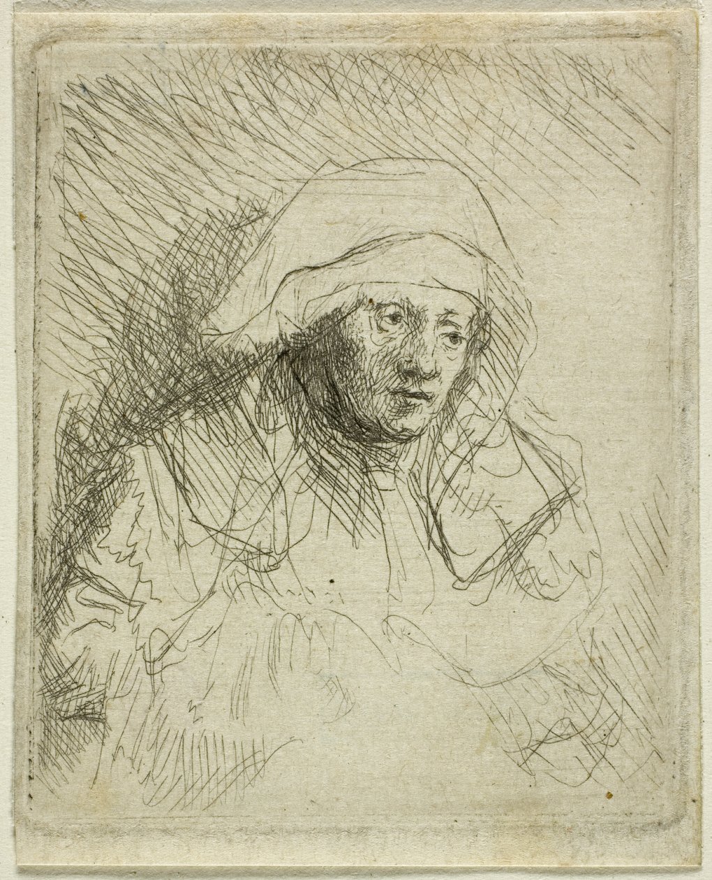 Femme malade avec une grande coiffe blanche (Saskia) - Rembrandt van Rijn