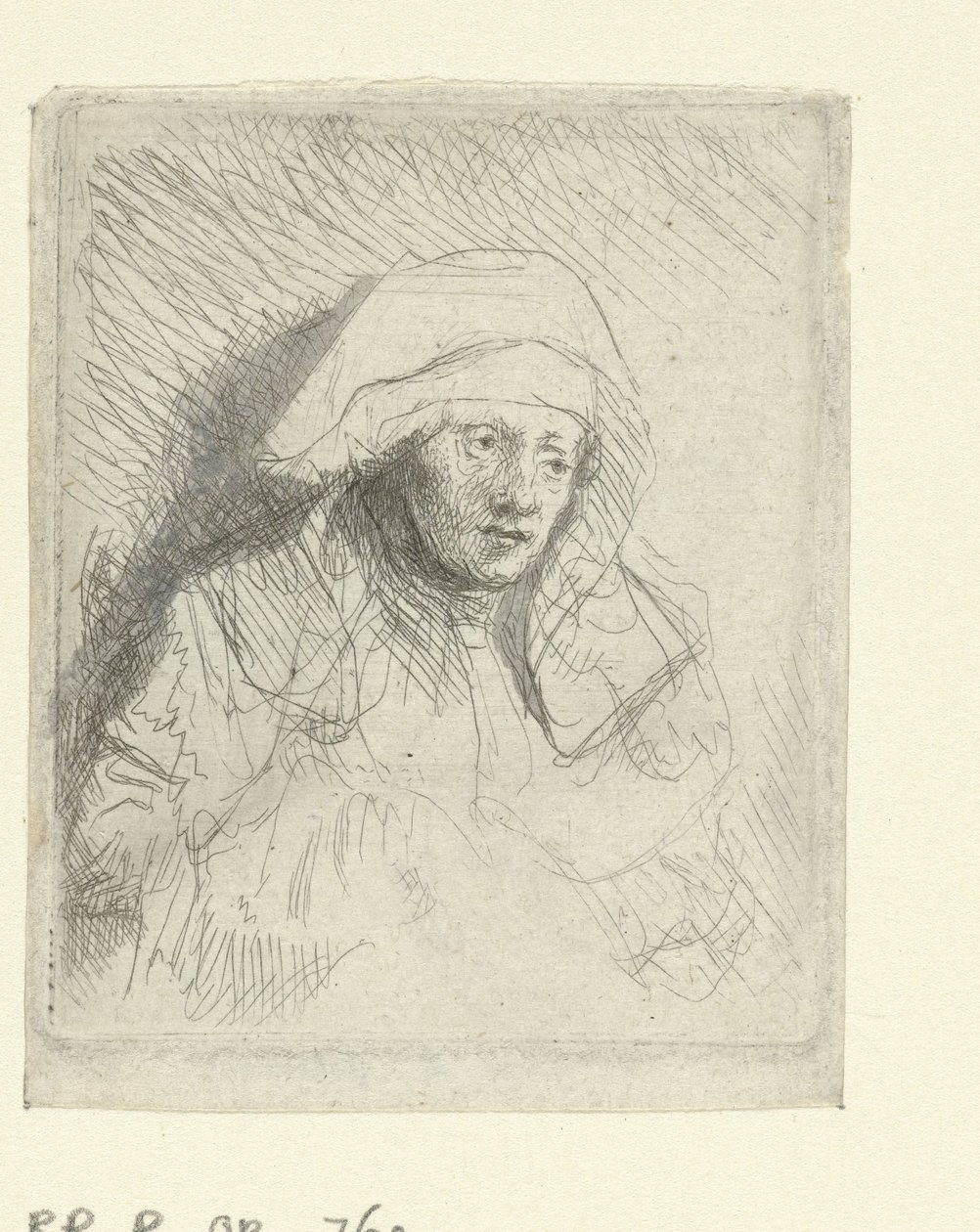 Femme malade portant une grande coiffe blanche (Saskia) - Rembrandt van Rijn