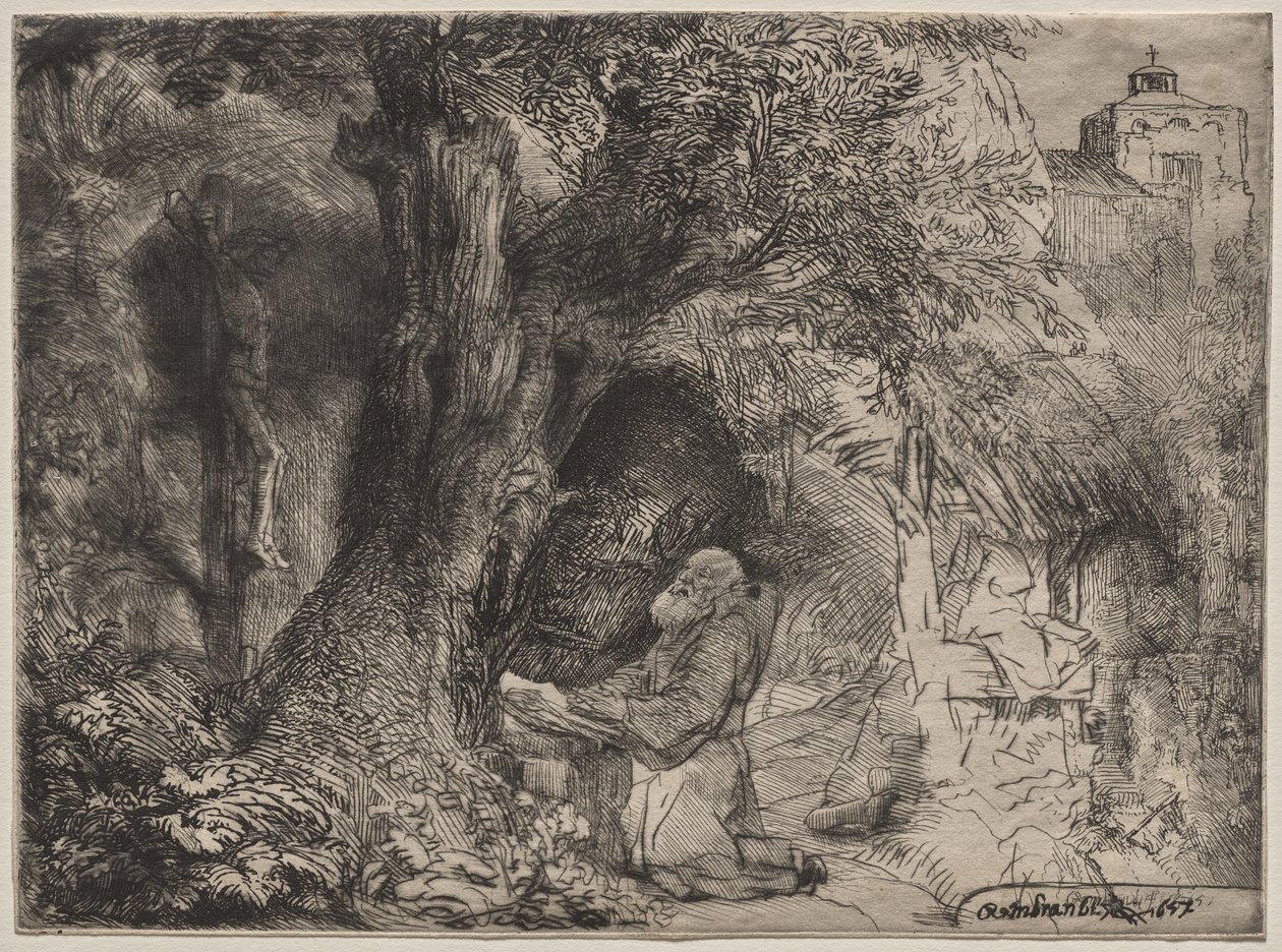 Saint François en prière sous un arbre - Rembrandt van Rijn