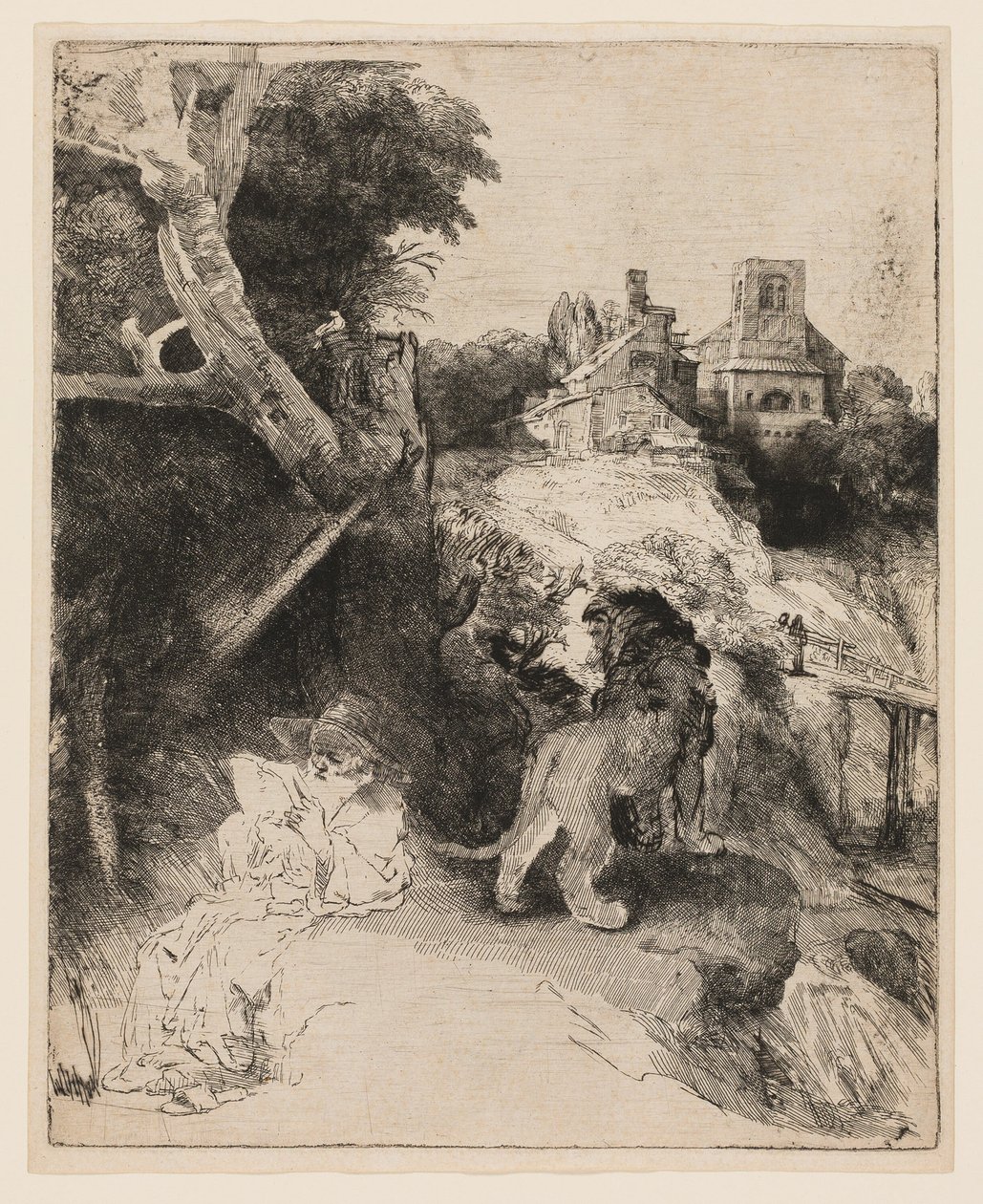 Saint Jérôme Lisant dans un Paysage Italien - Rembrandt van Rijn
