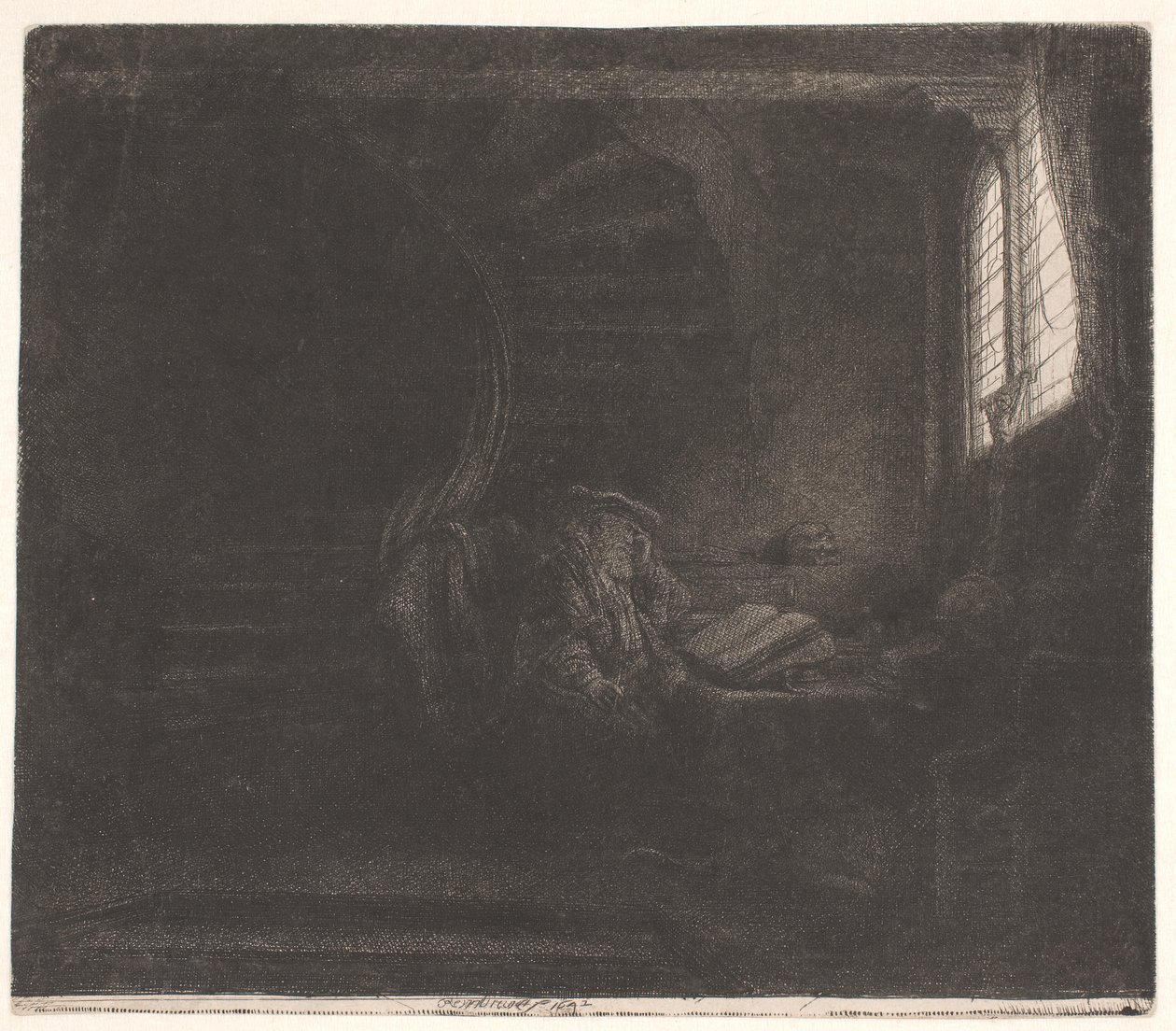 Saint Jérôme dans une pièce sombre - Rembrandt van Rijn