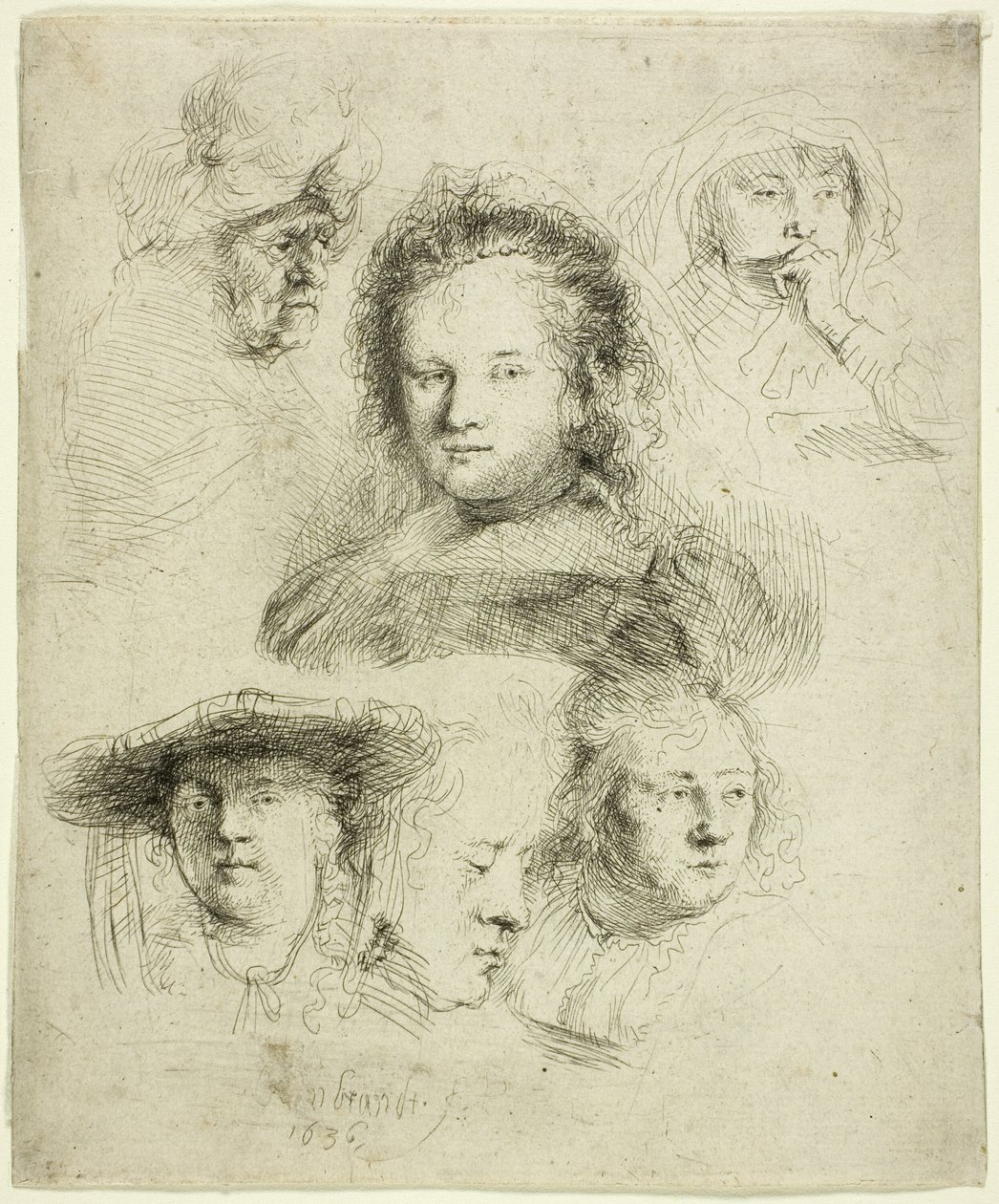 Études de la tête de Saskia et autres - Rembrandt van Rijn