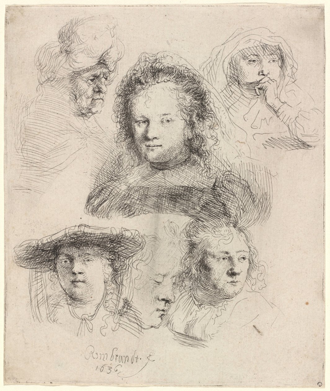Études de la tête de Saskia et autres - Rembrandt van Rijn