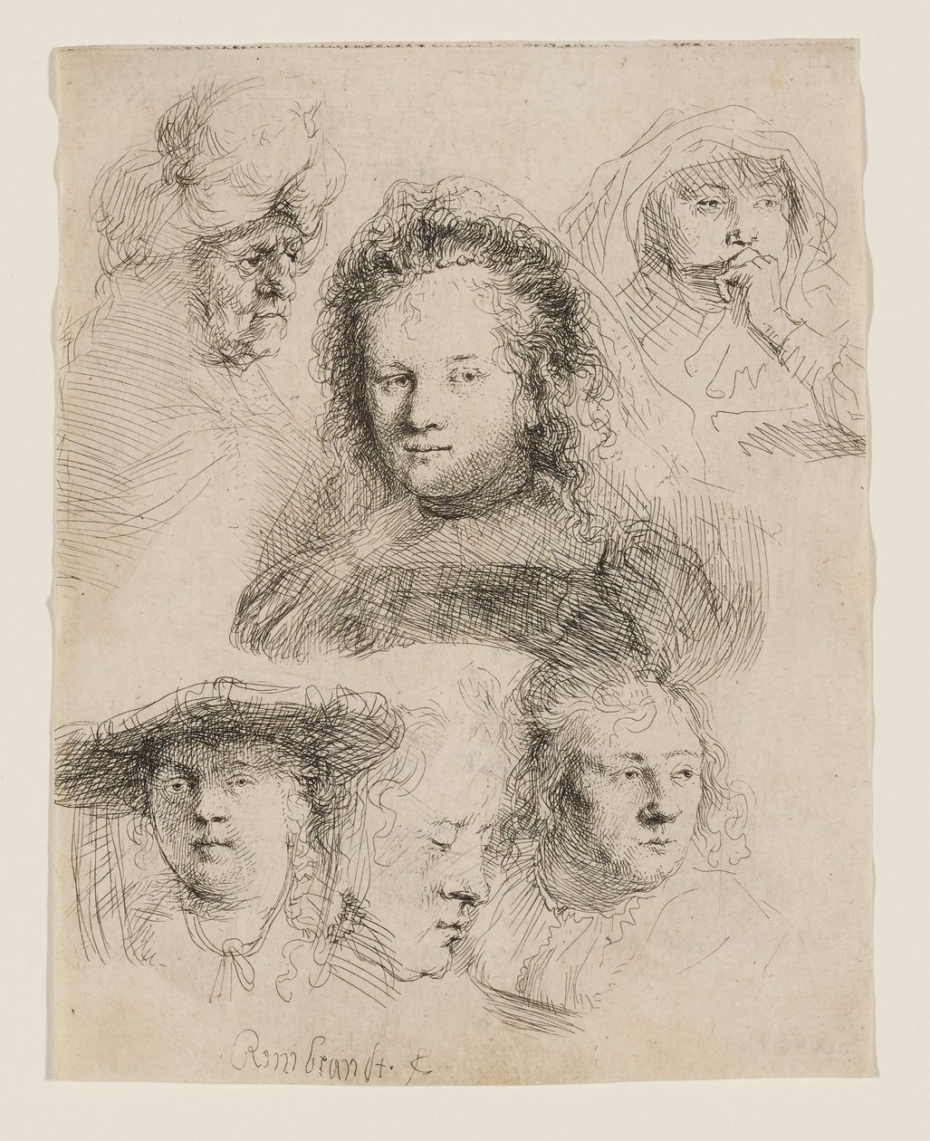 Études de la tête de Saskia et autres - Rembrandt van Rijn