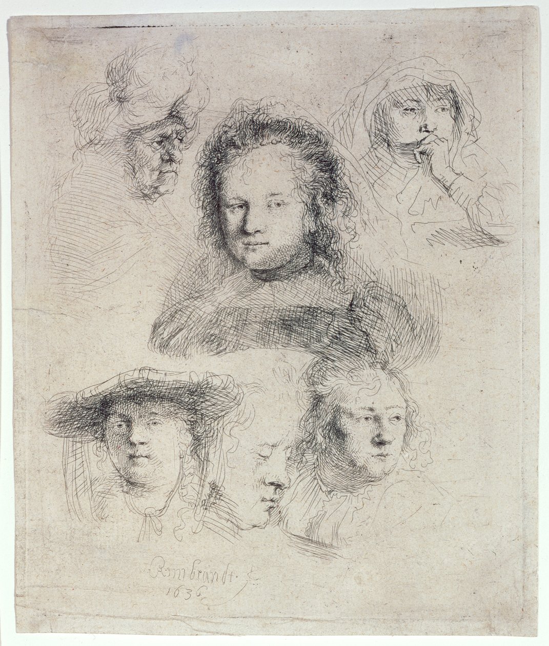 Études de la tête de Saskia et autres - Rembrandt van Rijn