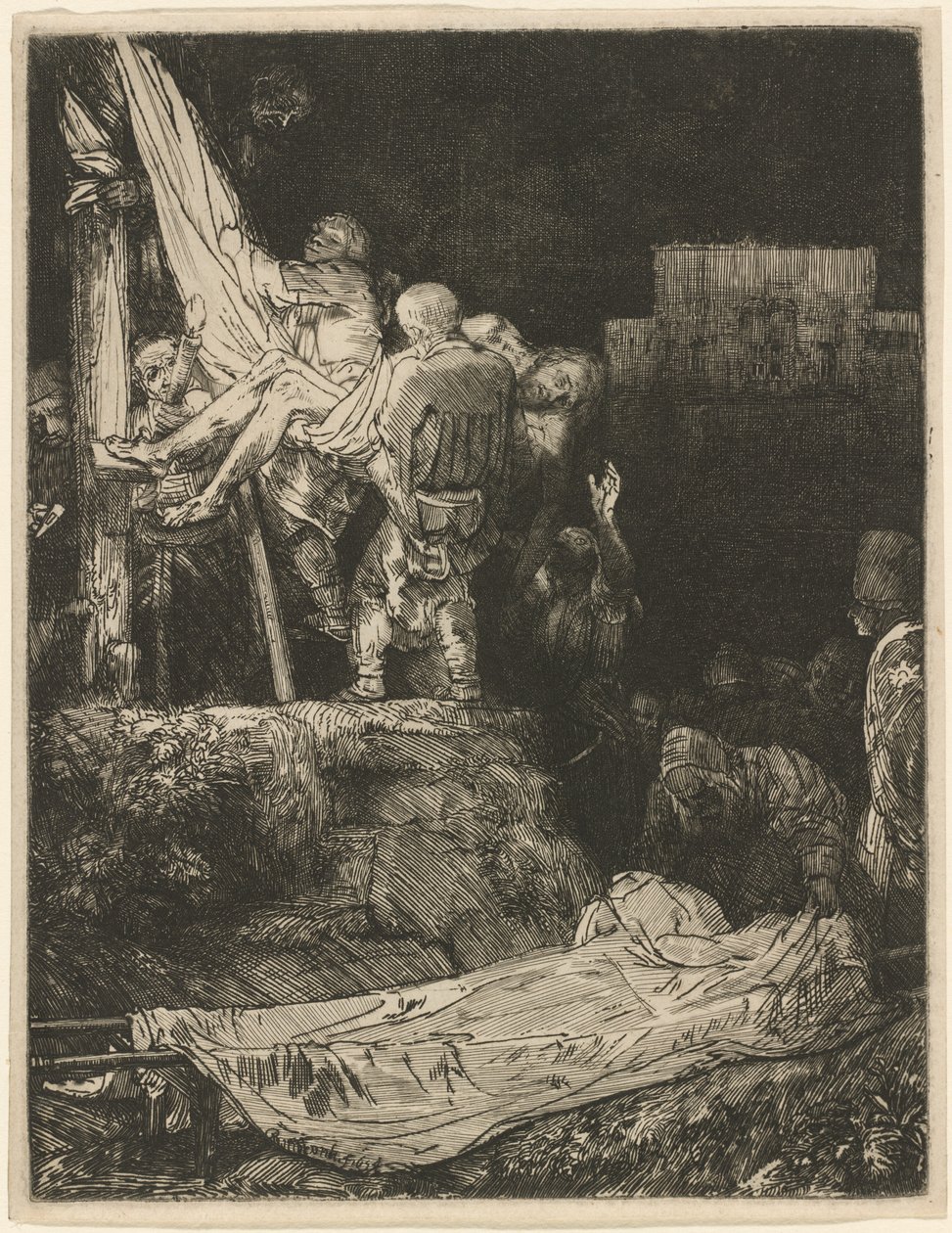 La Descente de Croix à la lumière des torches - Rembrandt van Rijn