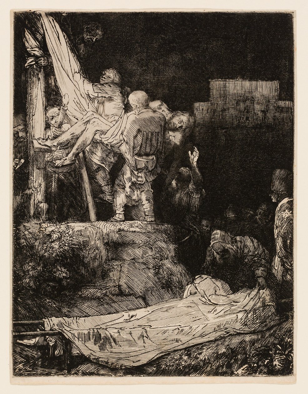La Descente de Croix à la lumière des torches - Rembrandt van Rijn