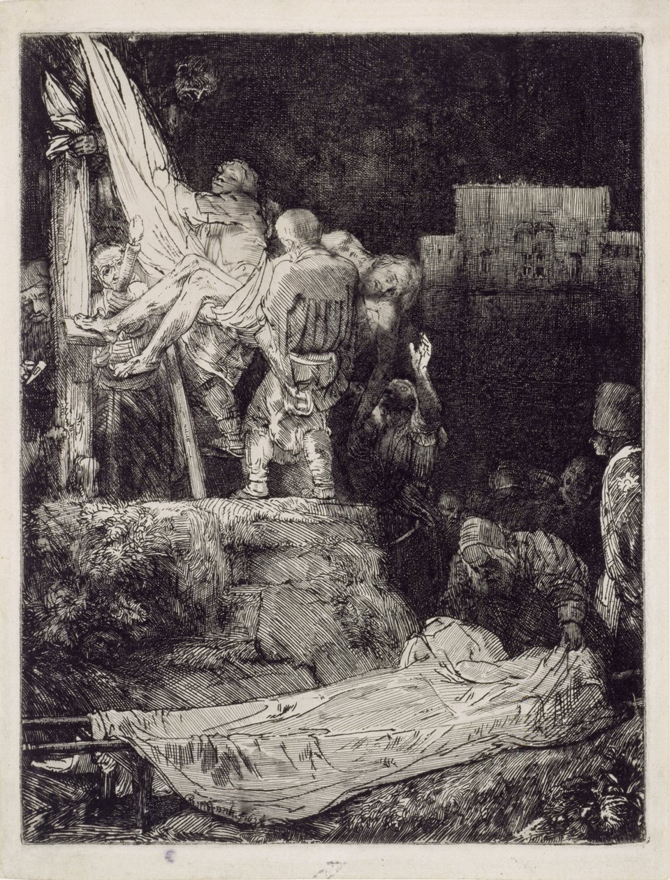 La Descente de croix à la lueur des torches - Rembrandt van Rijn