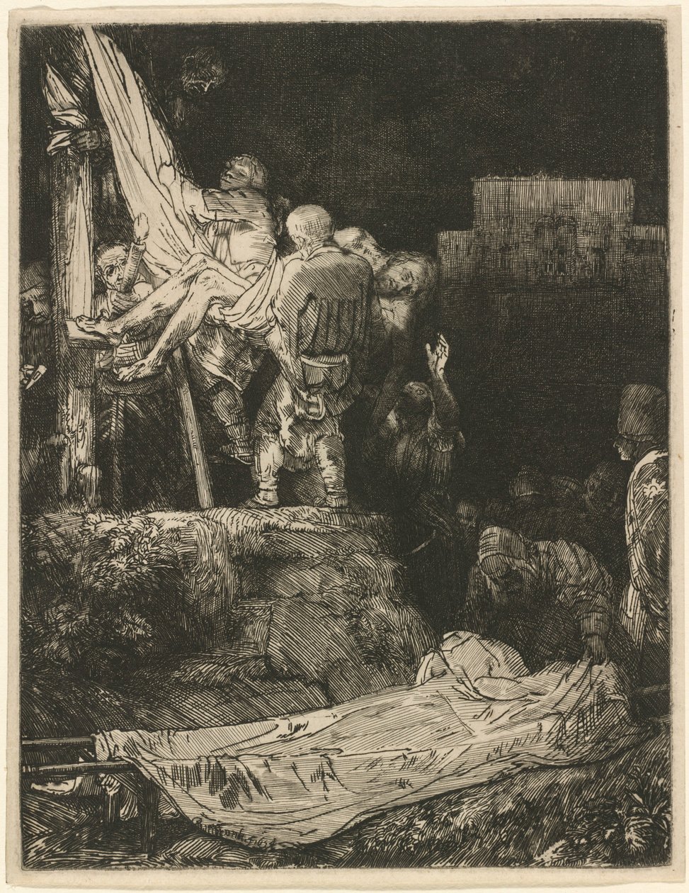 La Descente de croix à la lueur des torches - Rembrandt van Rijn