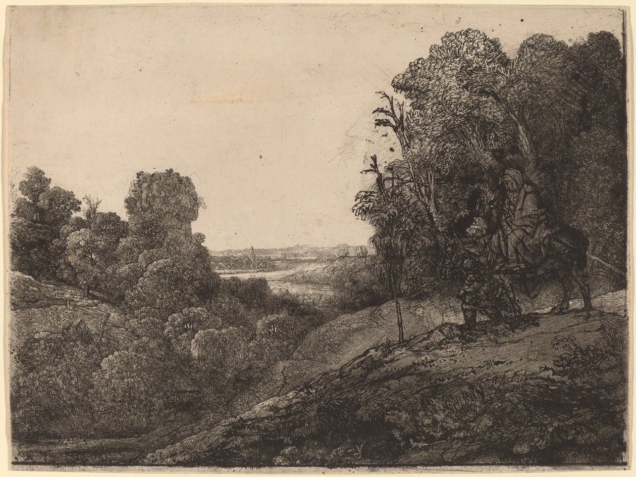 La Fuite en Égypte : Modifié de Seghers - Rembrandt van Rijn
