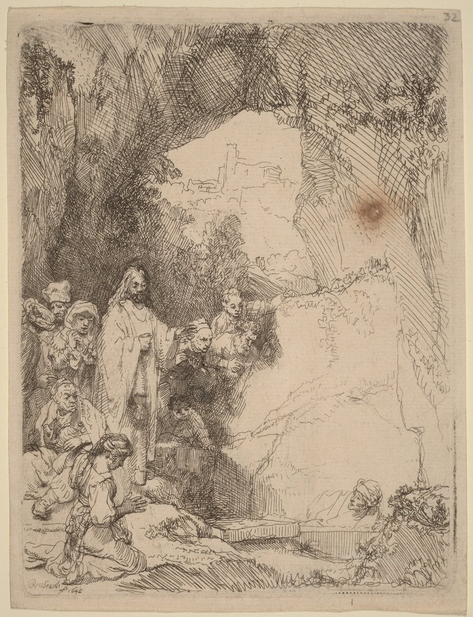 La résurrection de Lazare : petite assiette - Rembrandt van Rijn