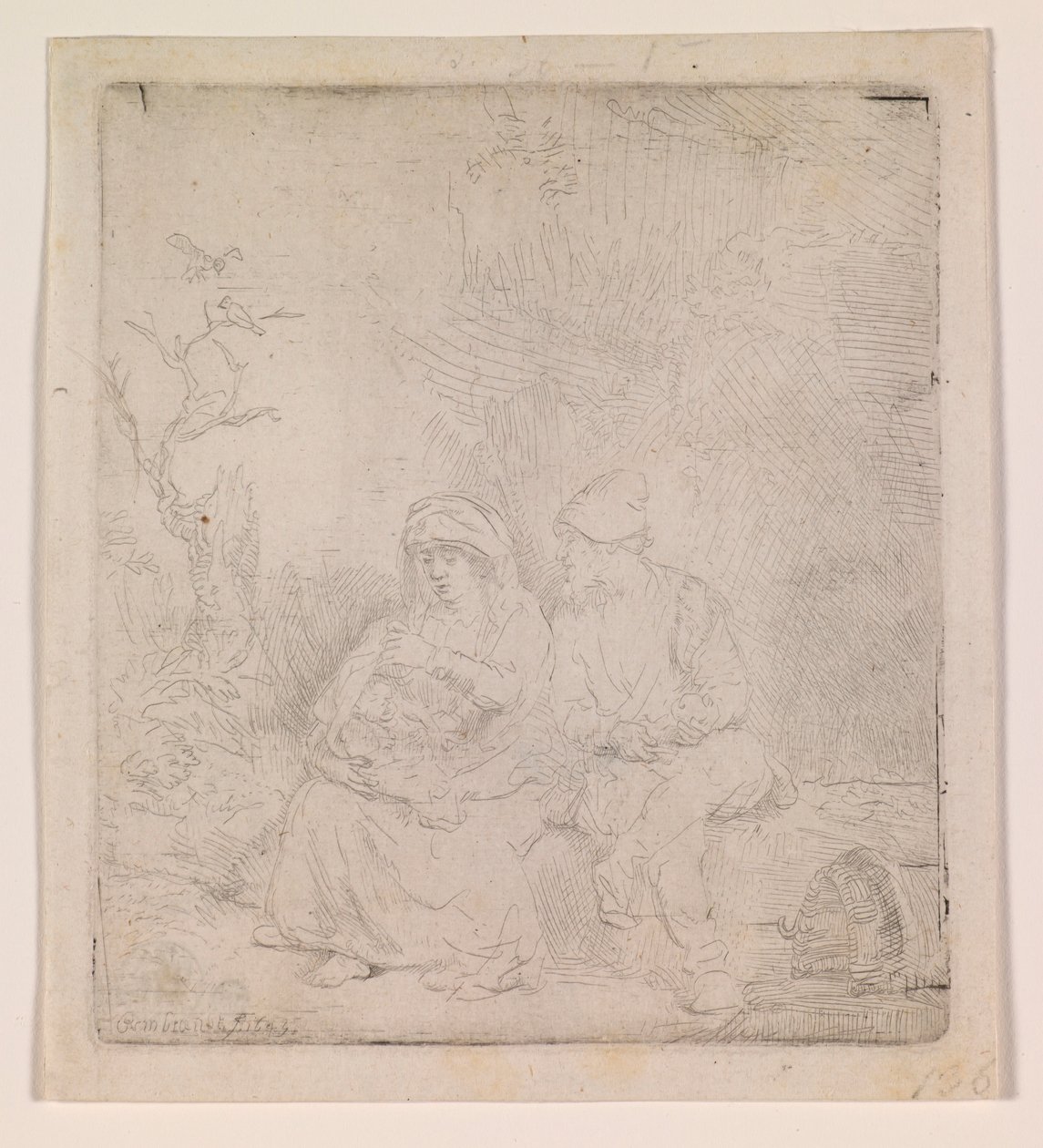 Le repos pendant le vol (légèrement gravé) - Rembrandt van Rijn