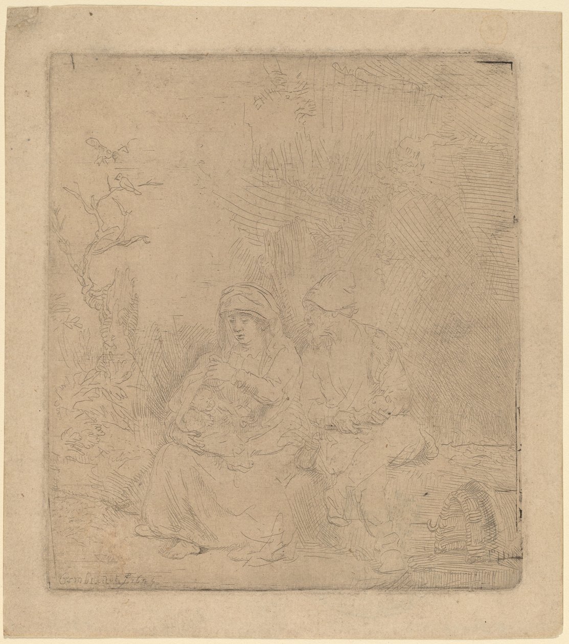 Le repos pendant la fuite : légèrement gravé, 1645 - Rembrandt van Rijn