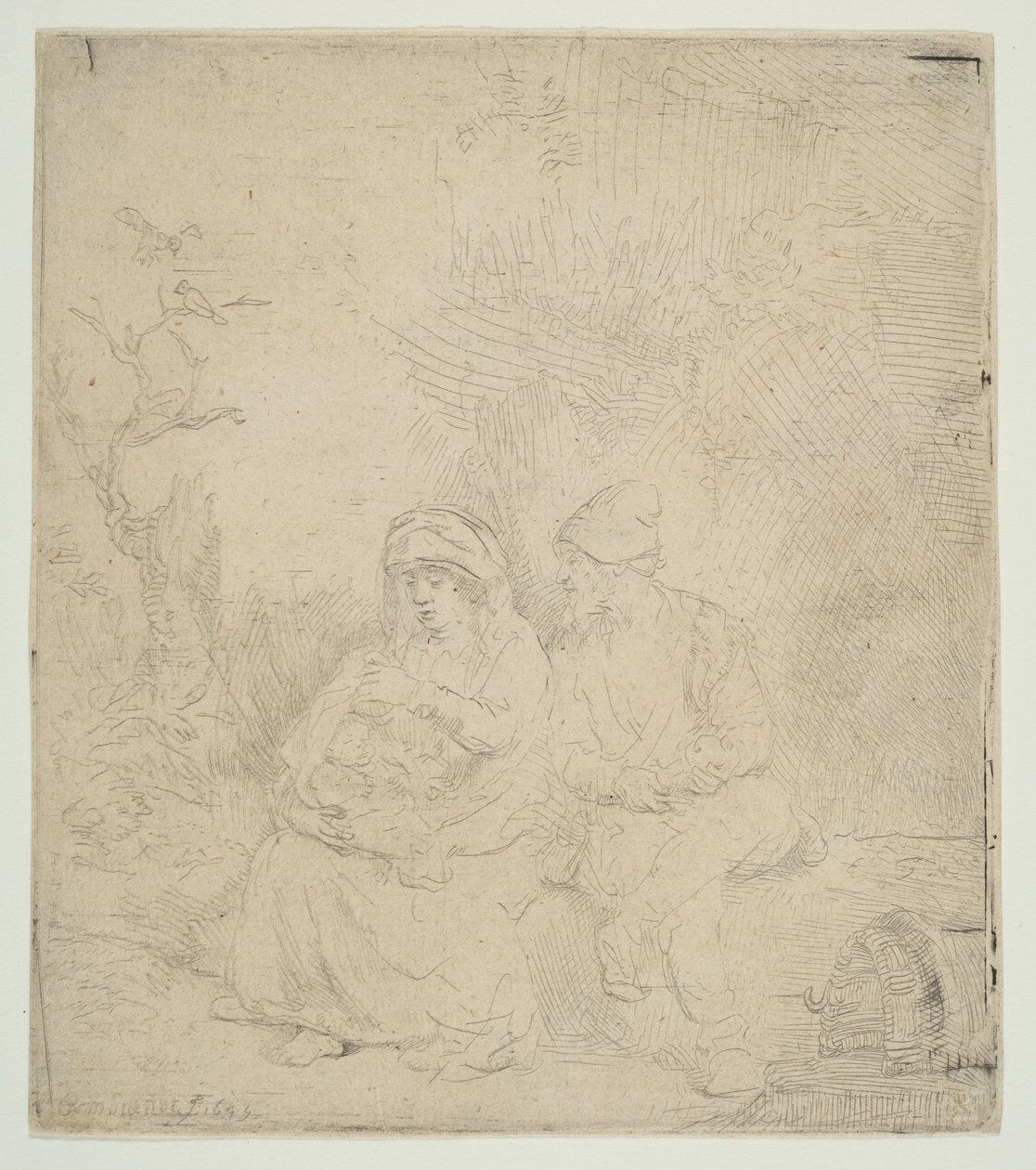Le repos pendant la fuite en Égypte (légèrement gravé) - Rembrandt van Rijn