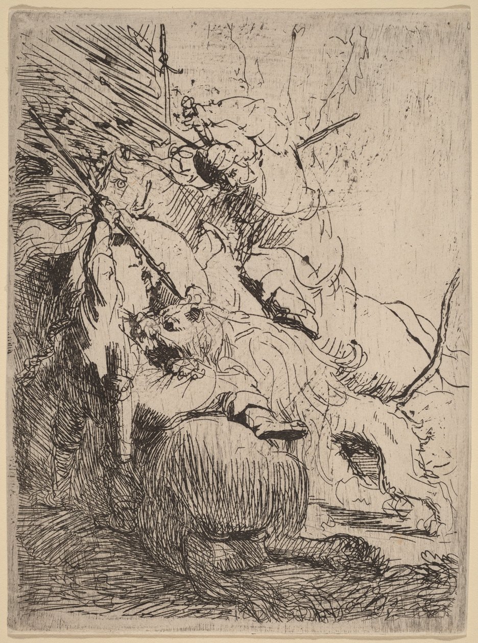 La chasse au petit lion (avec un lion) - Rembrandt van Rijn