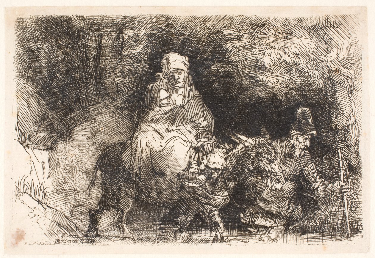 La fuite en Égypte : la Sainte Famille traversant un ruisseau - Rembrandt van Rijn