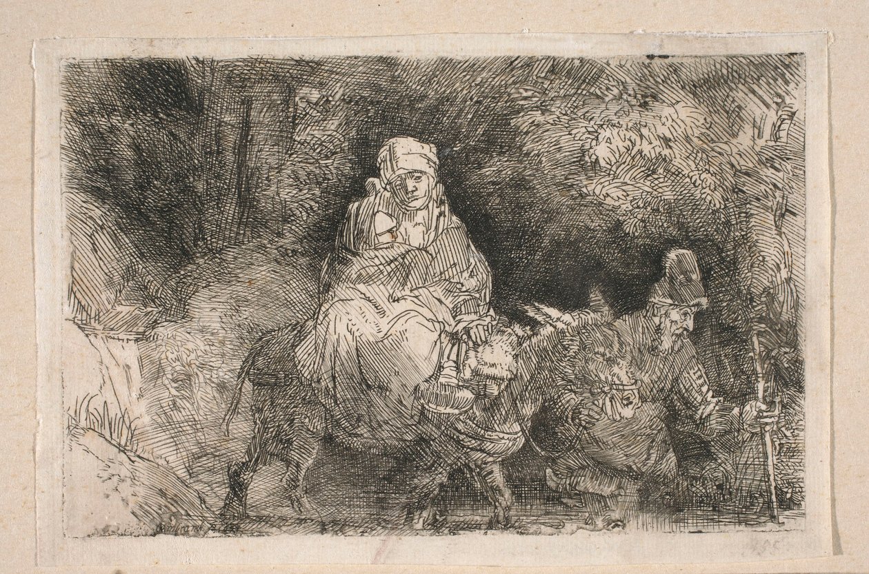 La fuite en Égypte - La Sainte Famille traversant le ruisseau - Rembrandt van Rijn