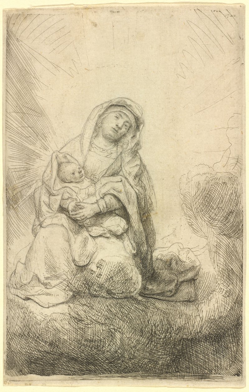 Vierge et Enfant dans les nuages - Rembrandt van Rijn