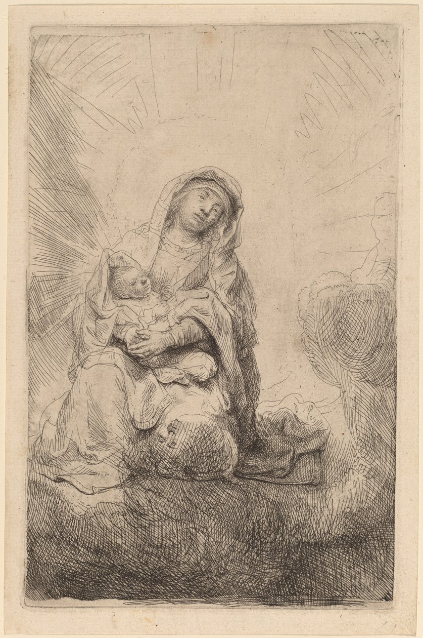 Vierge et Enfant dans les nuages - Rembrandt van Rijn