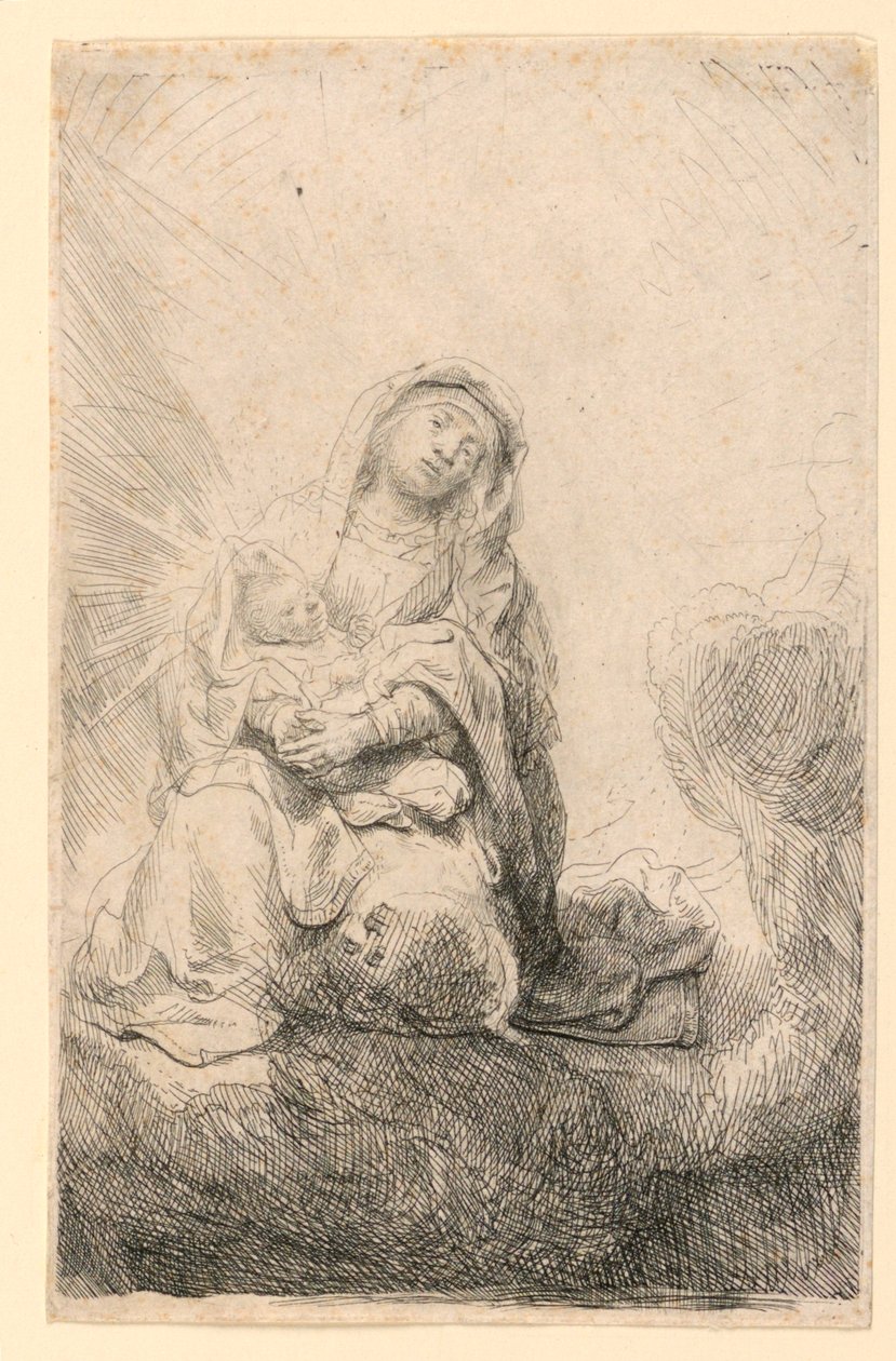 Vierge et enfant dans les nuages - Rembrandt van Rijn